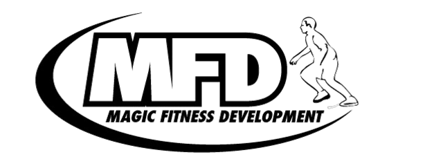 Black and white logo with letters 'MFD' and text 'Midnight Fitness Development'.